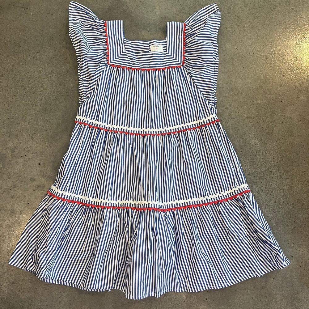 Crewcuts all American red white blue striped ruffle cotton dress girls size 7